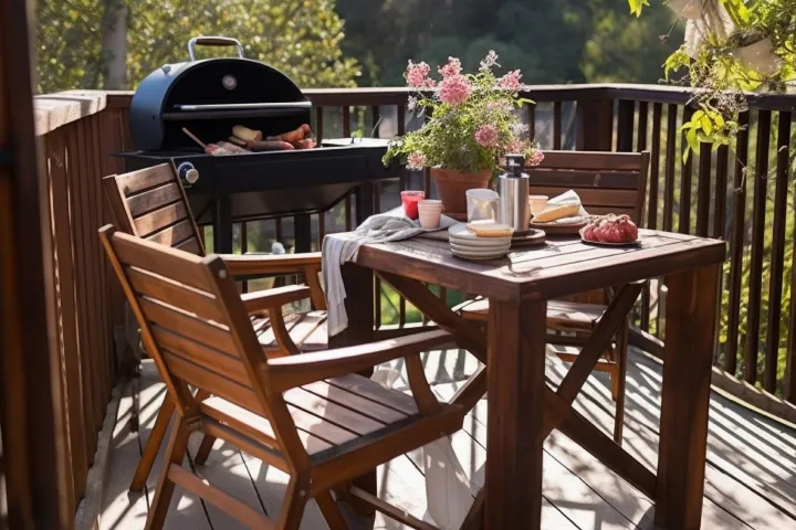 drewniane meble na tarasie