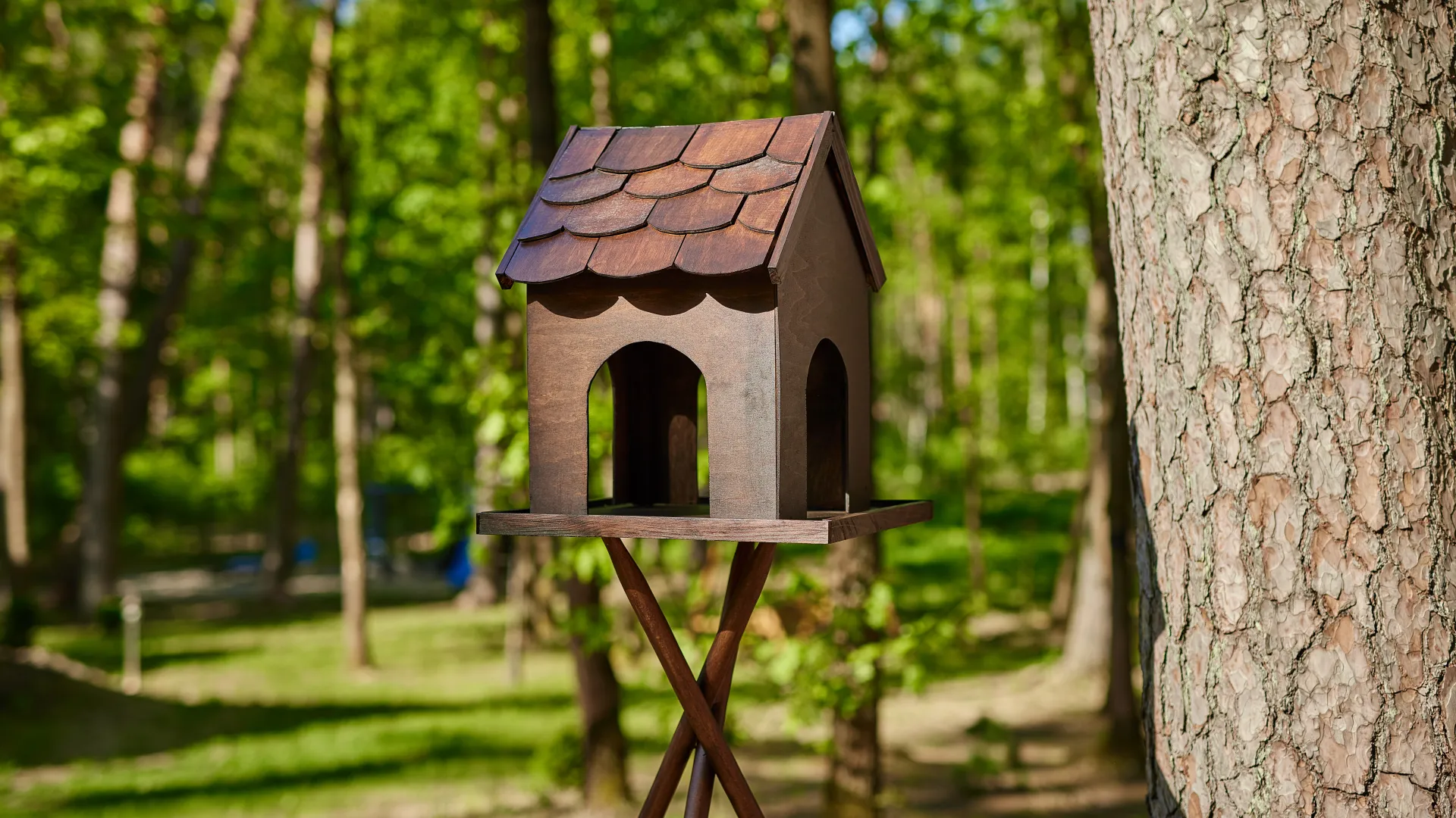Renowacja domku dla ptaków z Drewnochron Impregnat Eco&Protection w odcieniu palisander średni